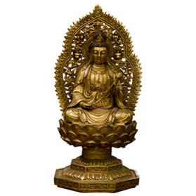 Bronze Guanyin Asian Statue with Lotus