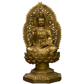 Bronze Guanyin Asian Statue with Willow Branch