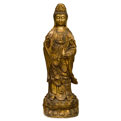 Bronze Standing Guanyin Asian Statue with Bottle