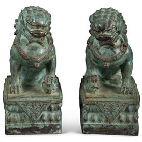 Hand Forged Bronze Chinese Imperial Palace Guardian Foo Dogs