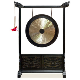 Brass Imperial Palace Chinese Gong With Dragon Embellished Frame