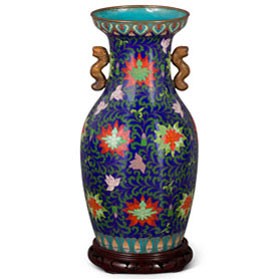 Vintage Royal Blue Floral Motif Chinese Cloisonne Vase