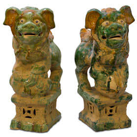 Tang Tri-Color Glazed Ceramic Chinese Foo Dog Set