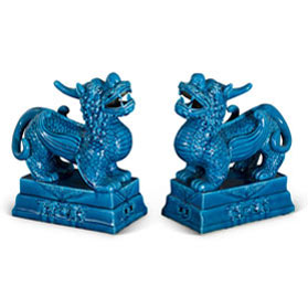 Blue Porcelain Standing Chinese Pixiu Set
