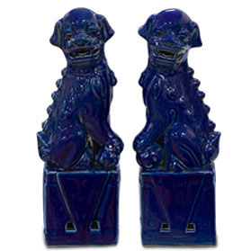 Dark Blue Porcelain Chinese Foo Dog Set