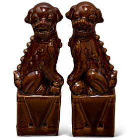 Brown Porcelain Chinese Foo Dog Set