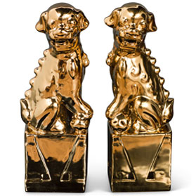 Gold Porcelain Chinese Foo Dog Set