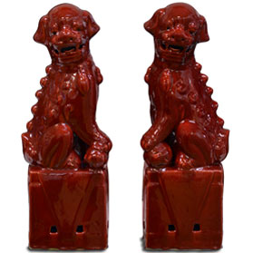 Dark Red Porcelain Chinese Foo Dog Set