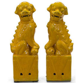 Yellow Porcelain Chinese Foo Dog Set