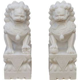 31in Grand Imperial White Marble Chinese Foo Dogs Statues - Free Threshold Delivery Included