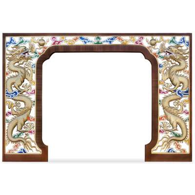 Wooden Dragon Motif Chinese Palace Entryway Gate