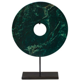 Chinese Green Jade Coin with Iron Stand