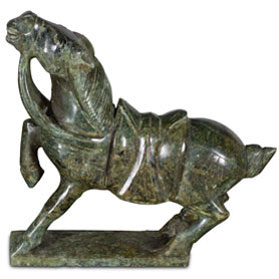 Dark Green Chinese Jade Warrior Horse Sculpture