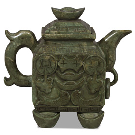 Hand Carved Prosperity Motif Chinese Jade Teapot