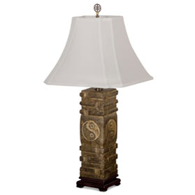 Yin Yang Stone Asian Table Lamp with Shade