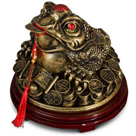 Grand Antique Gold Finish Chinese Shou Shan Money Toad Resin Statue