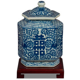 Blue and White Double Happiness Porcelain Chinese Tea Jar