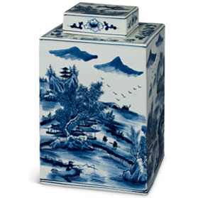 Blue and White Porcelain Scenery Chinese Tea Jar