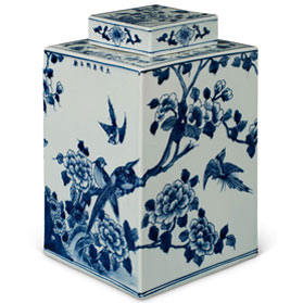 Blue and White Porcelain Flower and Birds Chinese Tea Jar