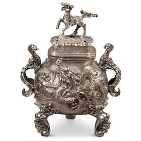 Silver Plated Incense Burner with Chinese Legendary Creatures