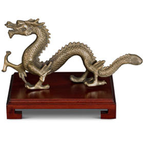 Silver Plated Prosperity Dragon Asian Figurine