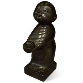 Black Stone Chinese Statue of Shaolin Temple Monk Seeking Alms