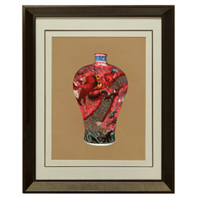 Chinese Silk Embroidery of Red Imperial Dragon Vase