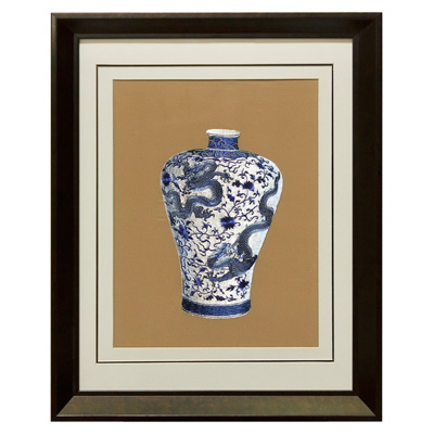 Chinese Silk Embroidery of Blue and White Vase with Prosperity Dragons