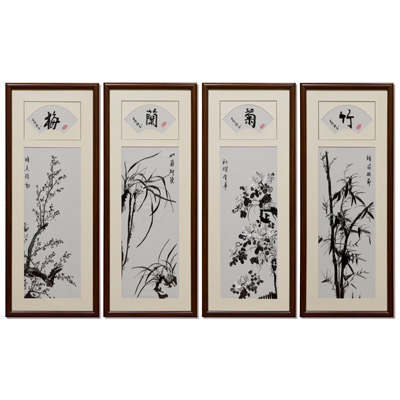 Chinese Silk Embroidery of Monochrome Four Season Flowers