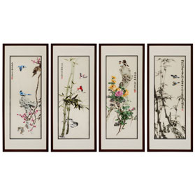 Silk Embroidery Chinese Wall Art of Four Season Flowers