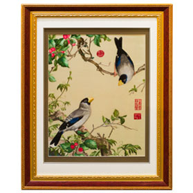 Chinese Silk Embroidery Wall Art of Berries and Finches