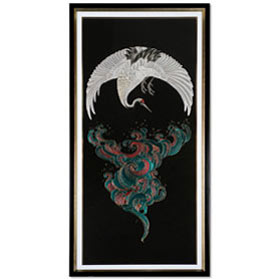 Grand Chinese Silk Embroidery of Soaring Crane Frame