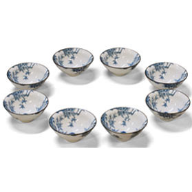 Blue & White Bird and Flower Motif Chinese Porcelain Tea Cups