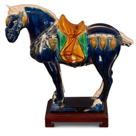 Tang Tri-Color Glazed Ceramic Chinese Horse Statue