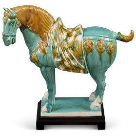 Tang Dynasty Tricolor Ceramic Horse with Colorful Saddle Tomb Figurine Replica
