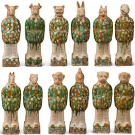 16 in Tang Dynasty Tri-Color Zodiac Figurine Set