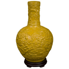 Yellow Porcelain Imperial Dragon Chinese Temple Vase