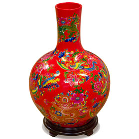 Red Dragon and Phoenix Imperial Chinese Porcelain Temple Vase