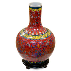 Red Imperial Chinese Porcelain Temple Vase