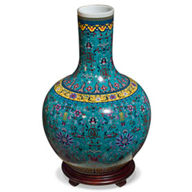 Dark Teal Blue Imperial Chinese Porcelain Temple Vase