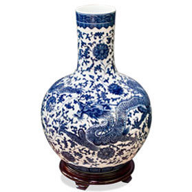 Blue and White Dragon Imperial Chinese Porcelain Temple Vase