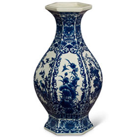 Blue and White Bird and Flower Design Chinese Qing Dynasty Vase