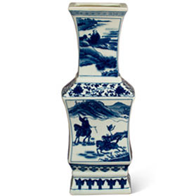 Blue and White Chinese Qing Dynasty Vase with Illustration