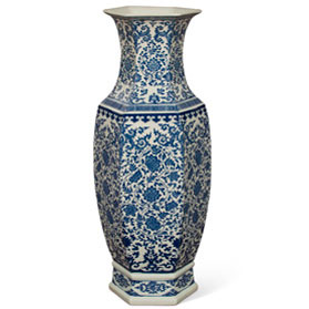 Floral Blue and White Geometric Qing Dynasty Vase