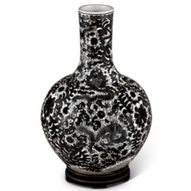 Black and White Imperial Chinese Dragon Porcelain Temple Vase