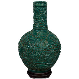 Emerald Green Porcelain Imperial Dragon Motif Chinese Temple Vase