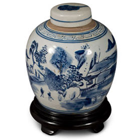 Blue and White Porcelain Scenery Chinese Jar