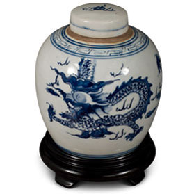 Blue and White Porcelain Dragon Motif Chinese Jar