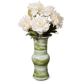 Tall Green Chinoiserie Landscape Motif Flower Vase