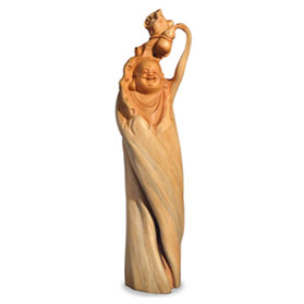 Cedar Wood Root Happy Buddha Asian Sculpture